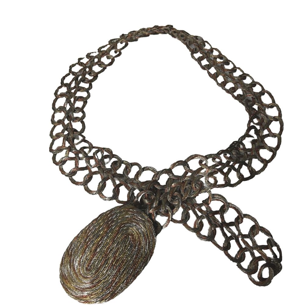 Vintage Womens Tricolor Infinity Chain Loop Metal Woven Belt Sz. 42